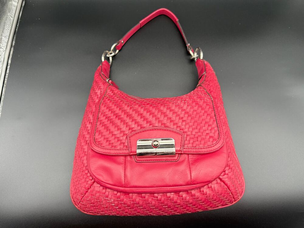 Coach Kristin 19314 Hobo Bag Womens Pink Woven Leather Adjustable Shoulder Strap